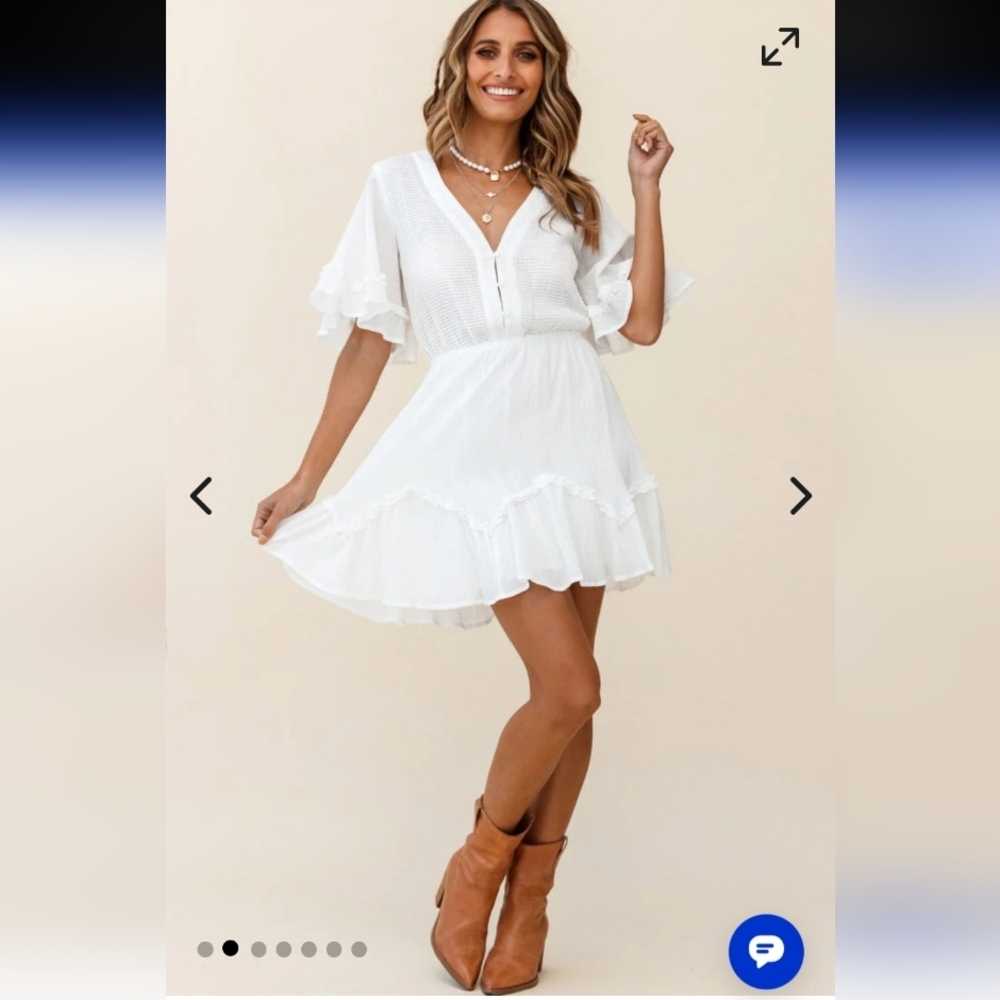 Here Comes The Sun White Ruffle Mini Dress Sz Small